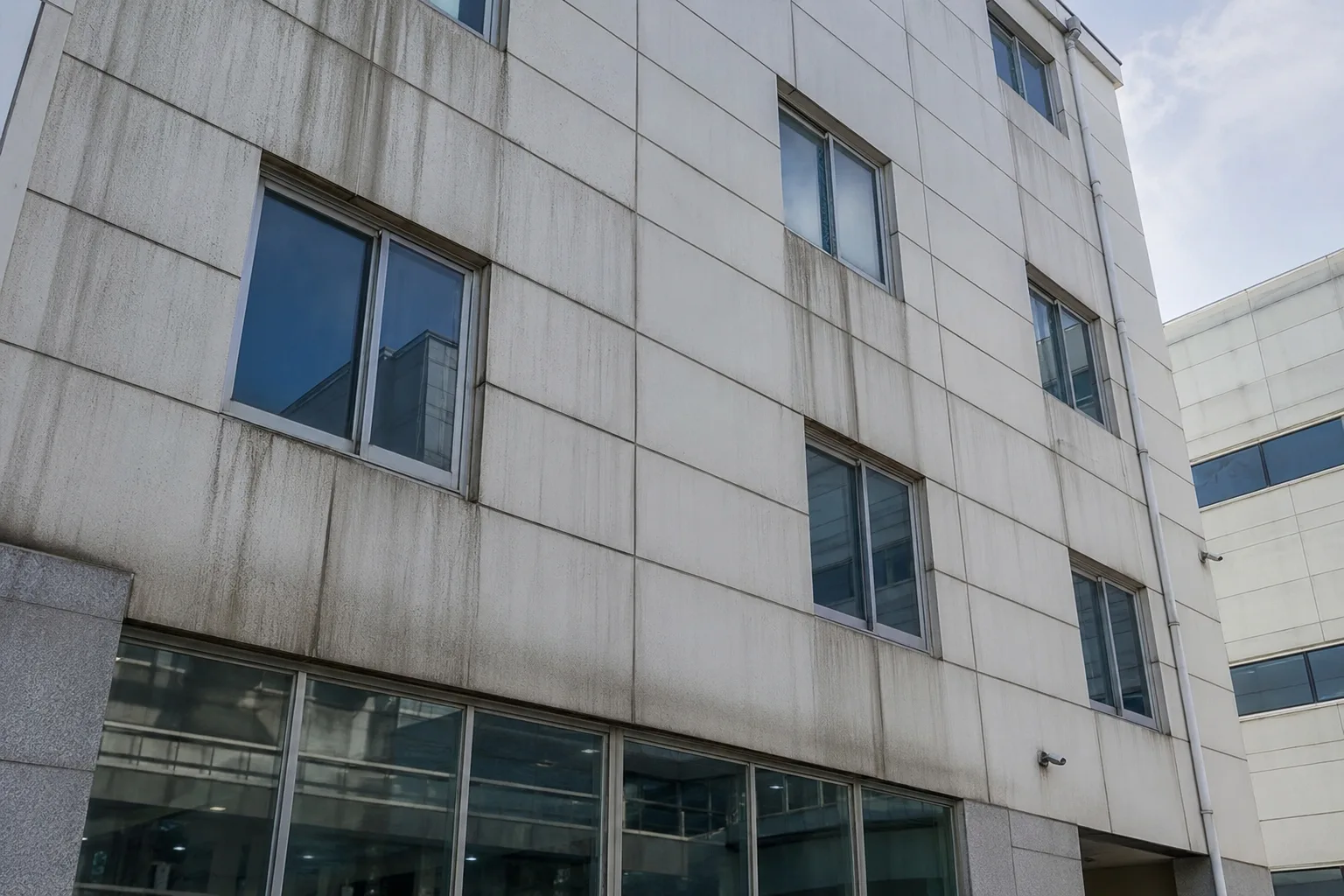 건물외벽 창문아래 오염